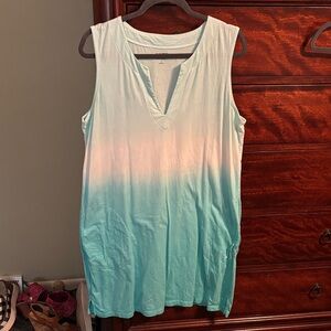 Lands End Sleeveless Ombre Dress in Blue and White
